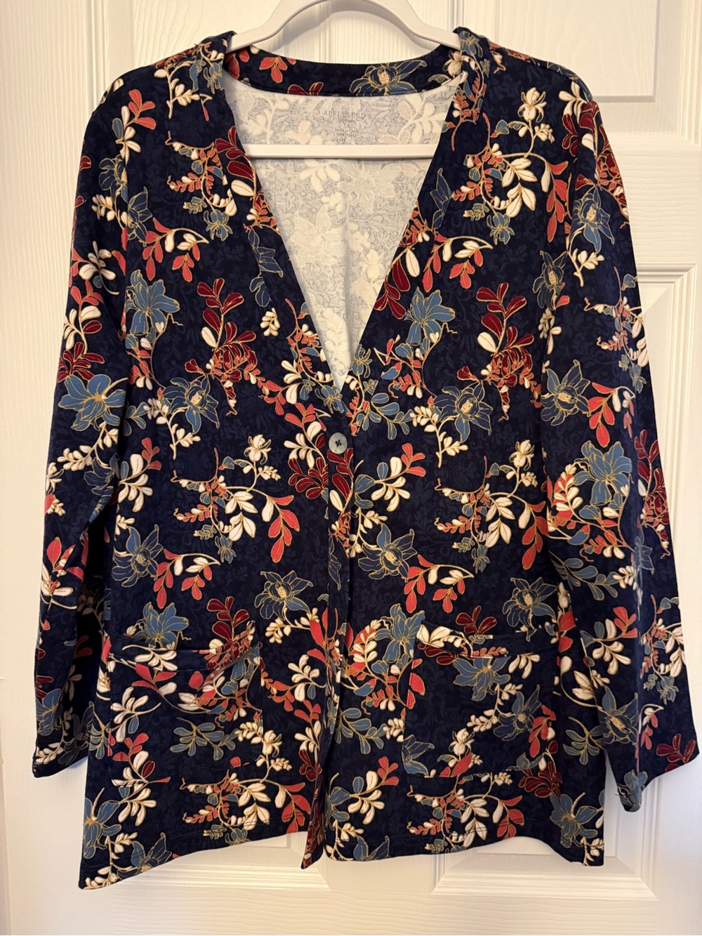 Appleseed's Navy Floral Button-Front Shirt Jacket Sz 1X
